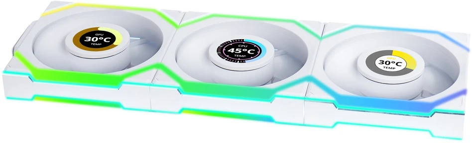 Lian Li UNI FAN SL Wireless LCD korpuso ventiliatorius, ARGB, PWM, 3er-Pack su valdikliu- 120 mm, baltos spalvos