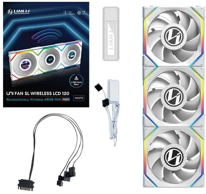 Lian Li UNI FAN SL Wireless LCD korpuso ventiliatorius, ARGB, PWM, 3er-Pack su valdikliu- 120 mm, baltos spalvos