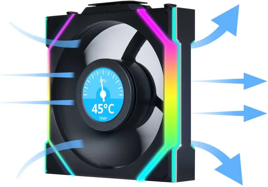 Lian Li UNI FAN SL su LCD ekranu