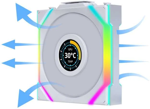 Lian Li baltas ventiliatorius su LCD ekranu