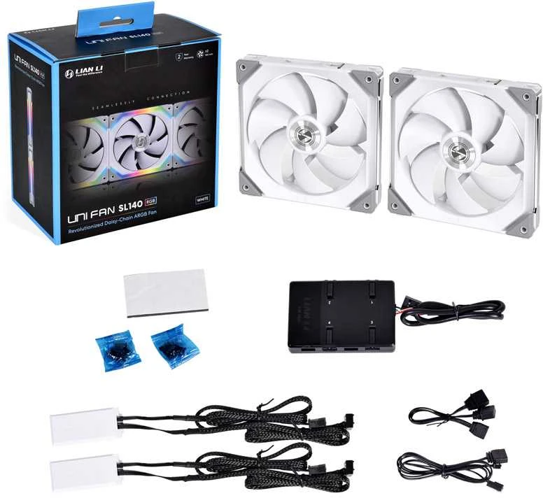 Lian Li UNI FAN SL140 ARGB PWM ventiliatorius, 2 pak. + valdiklis - 140mm, balta