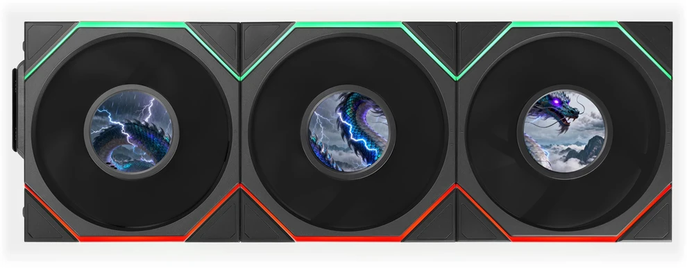 Lian Li UNI FAN TL LCD FLEX Wireless 120 ventiliatorių rinkinys, 3 vnt., juodas (12TLLCD1F3B)