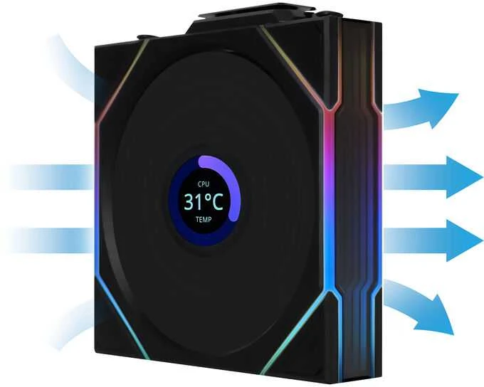 Lian Li UNI FAN TL Wireless LCD korpuso ventiliatorius, ARGB, PWM – 120 mm, juodos spalvos