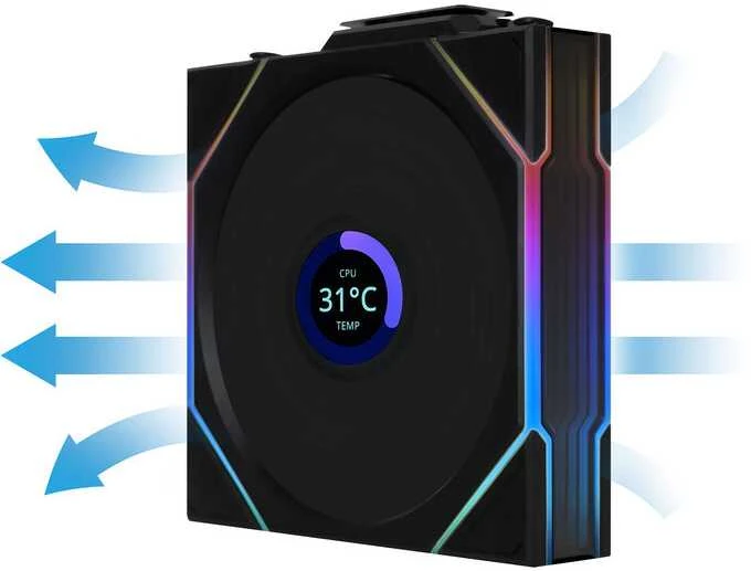 Lian Li UNI FAN TL Wireless LCD korpuso ventiliatorius, ARGB, PWM – Reverse Blade, 120mm, juodos spalvos
