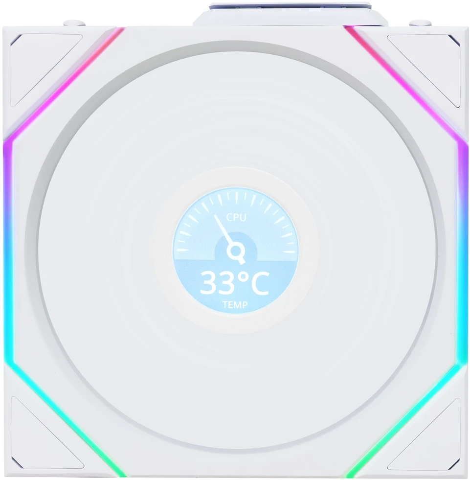 Lian Li UNI FAN TL Wireless LCD korpuso ventiliatorius, ARGB, PWM, 3er-Pack su valdikliu- 120 mm, baltos spalvos