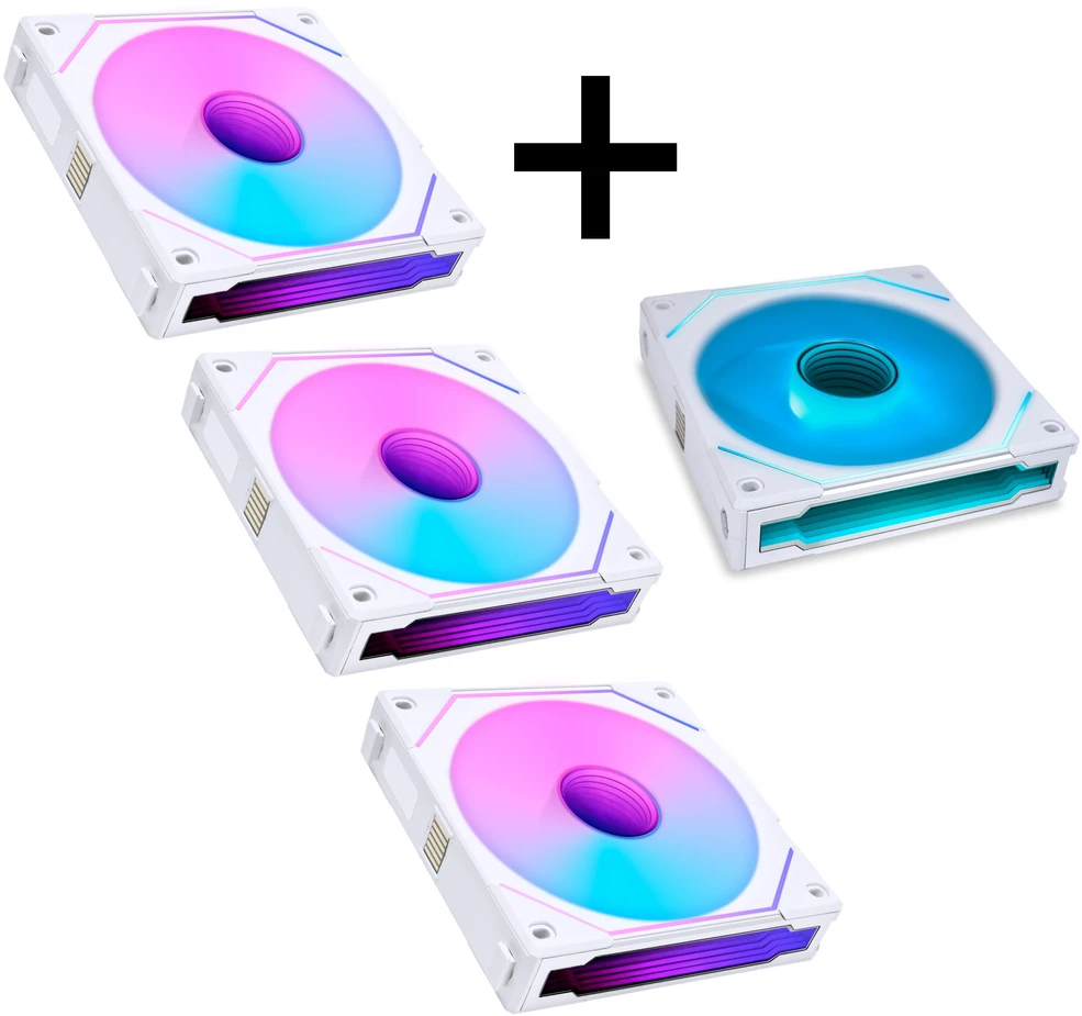 Lian Li "4-Pack" - 3x UNI FAN SL-INF 120 ARGB Reverse Blade PWM Fans & 1x Standard Blade, 120mm - Baltas (Without Controller)