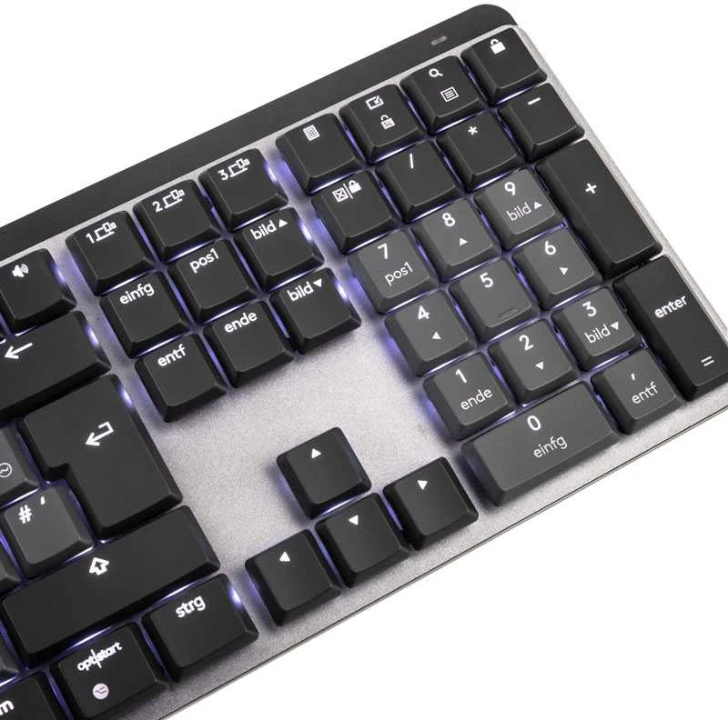 Belaidė klaviatūra Logitech MX MECHANICAL, išdėstymas: Vokiečių (Qwertz), "Linear", pilkos spalvos