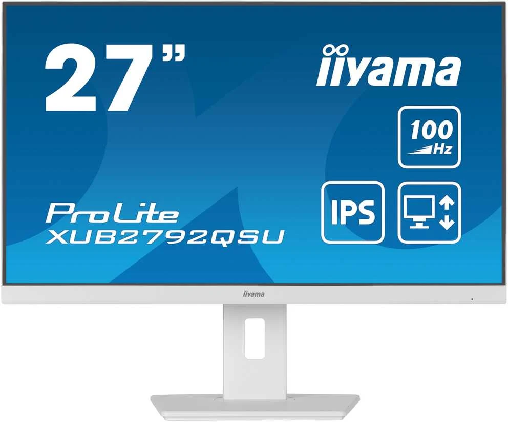 „IIYAMA XUB2792QSU-W6“ 27 colių ETE IPS monitorius, 2560x1440, 100 Hz, 250 cd/m2, 0,4 ms, garsiakalbiai, HDMI, DP, USB 4x3.2, „Baltas FreeSync“, 15 cm aukščio reguliavimas.