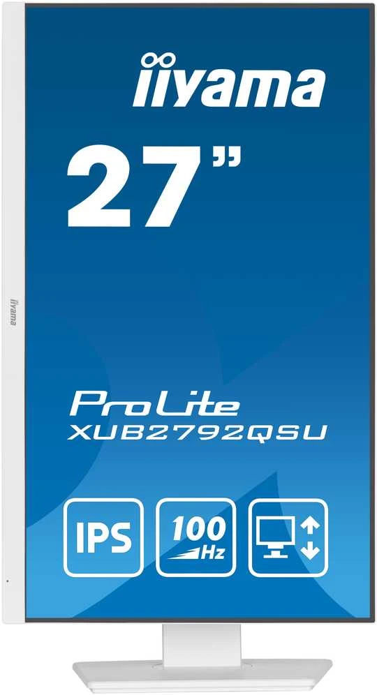 „IIYAMA XUB2792QSU-W6“ 27 colių ETE IPS monitorius, 2560x1440, 100 Hz, 250 cd/m2, 0,4 ms, garsiakalbiai, HDMI, DP, USB 4x3.2, „Baltas FreeSync“, 15 cm aukščio reguliavimas.
