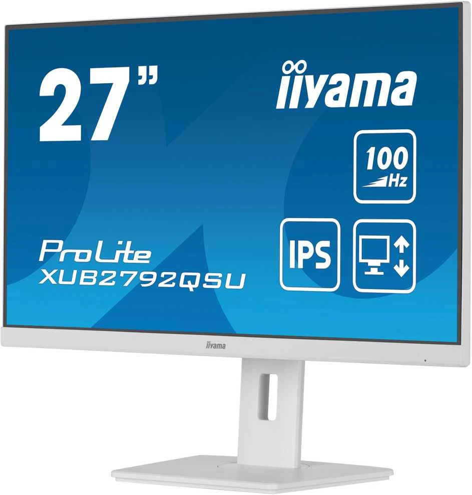 „IIYAMA XUB2792QSU-W6“ 27 colių ETE IPS monitorius, 2560x1440, 100 Hz, 250 cd/m2, 0,4 ms, garsiakalbiai, HDMI, DP, USB 4x3.2, „Baltas FreeSync“, 15 cm aukščio reguliavimas.