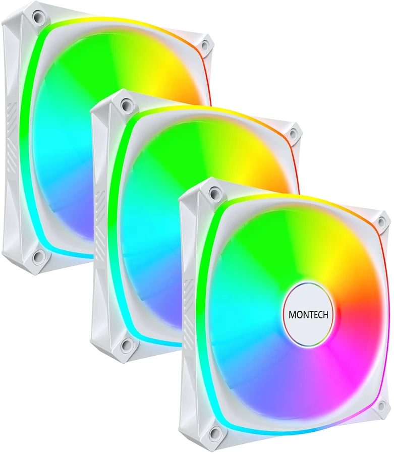 „Montech AX120 PRO PWM“ ventiliatorius, ARGB®, 3 vnt. pakuotė, 120 mm, baltas