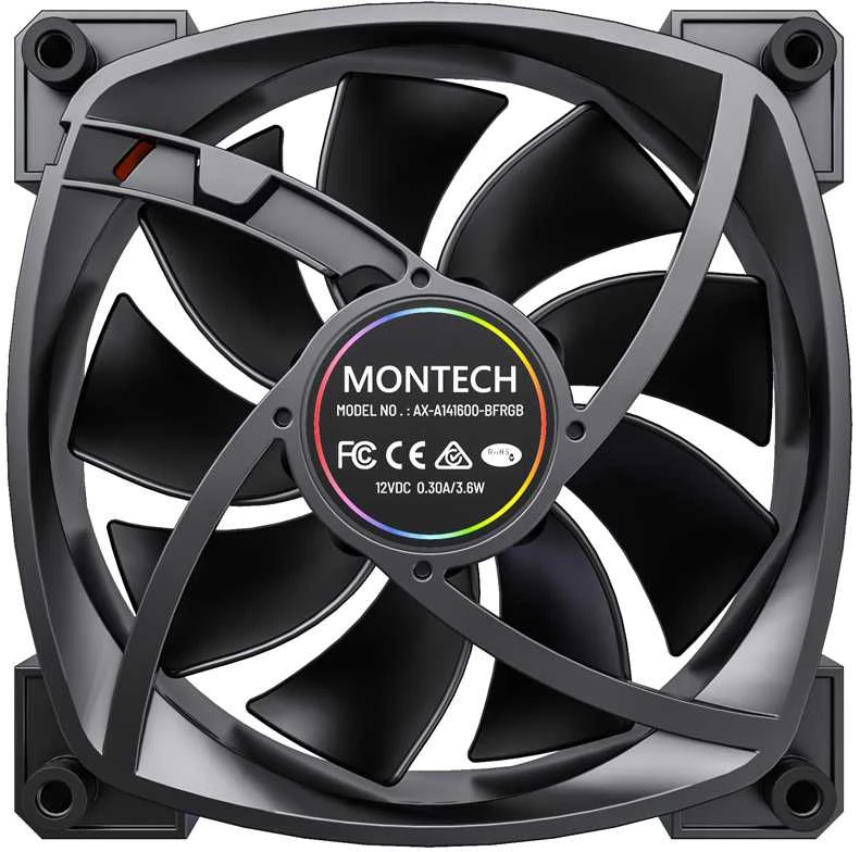 Montech AX140 juodas korpuso ventiliatorius su techniniais parametrais