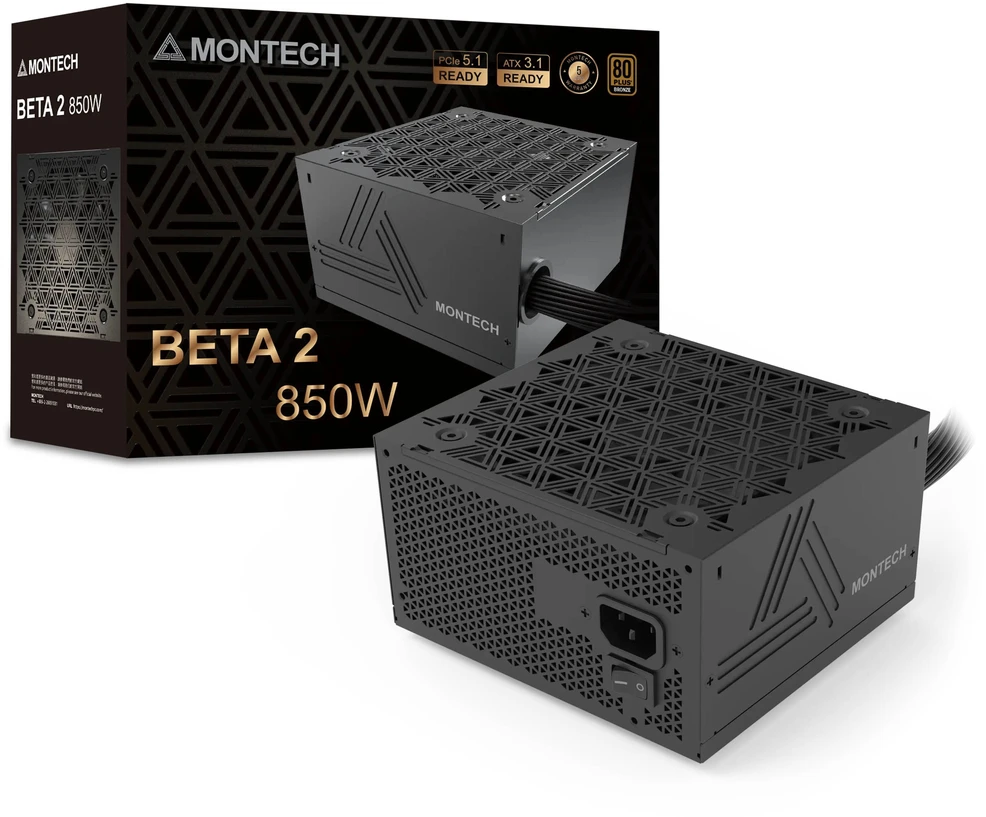 Montech BETA 2 80 PLUS Bronze įkroviklis, ATX 3.1, PCIe 5.1 – 850 Watt, juodos spalvos