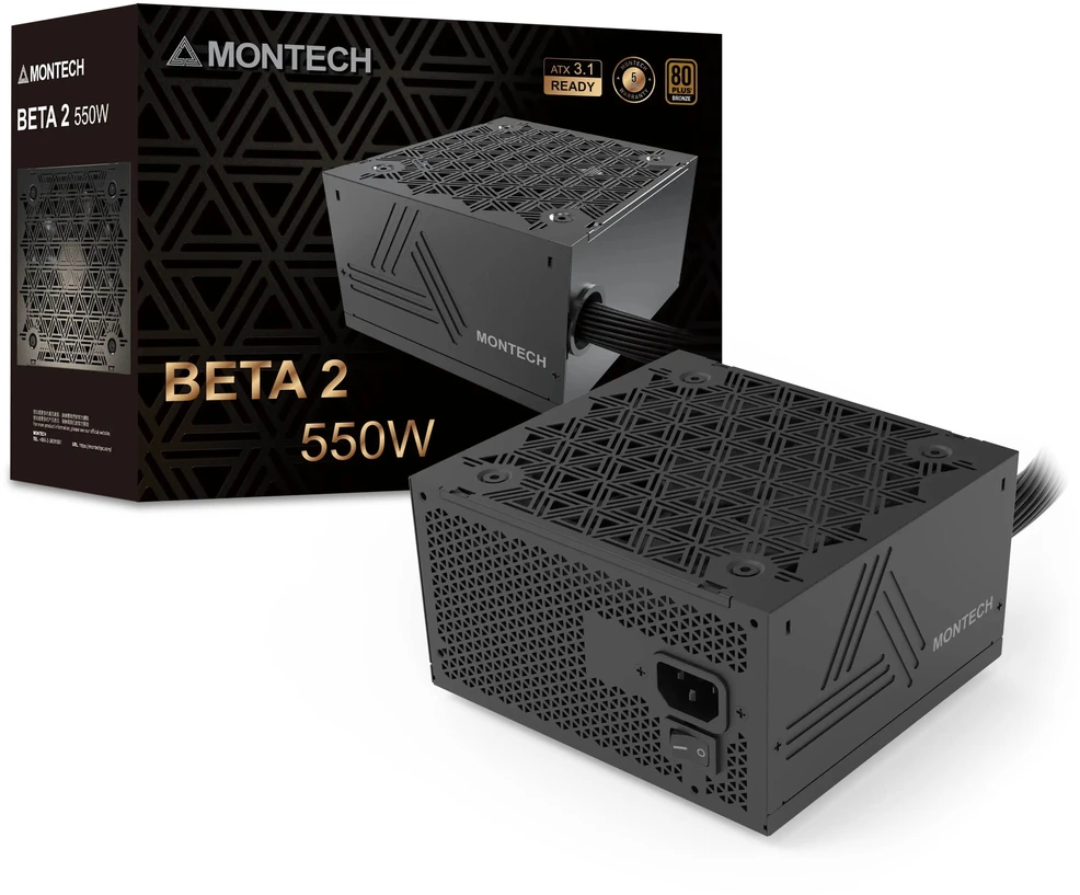 „Montech BETA 2 80 PLUS Bronze“ maitinimo šaltinis, ATX 3.1 × 550 vatų, juodas