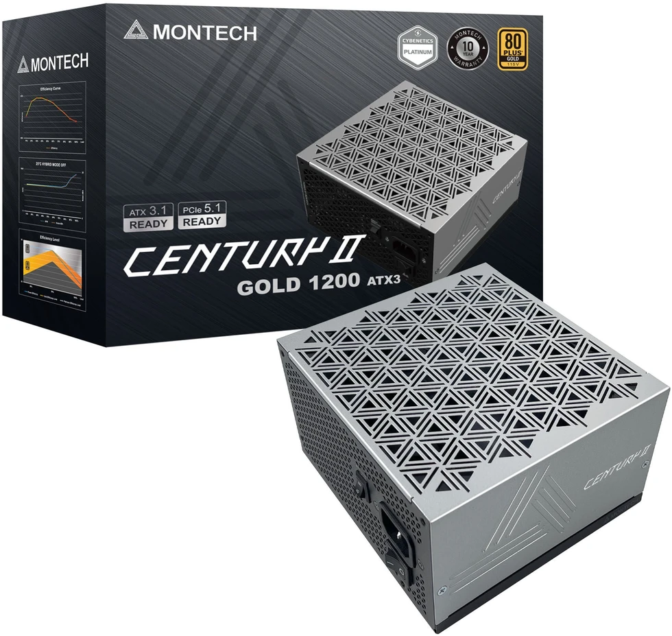„Montech Century II 80 PLUS Gold“ maitinimo blokas, pilnai modulinis, ATX 3.1, PCIe 5.1 – 1200 vatų