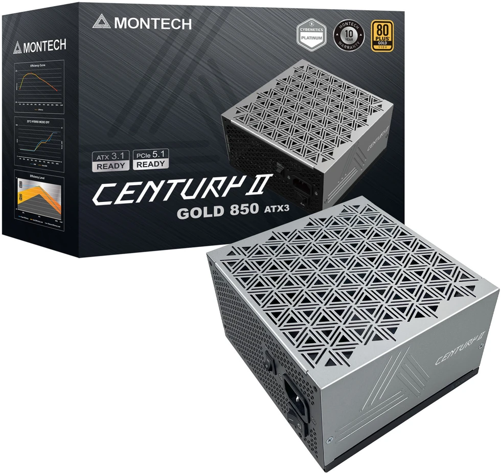 „Montech Century II 80 PLUS Gold“ maitinimo šaltinis, pilnai modulinis, ATX 3.1, PCIe 5.1 × 850 vatų