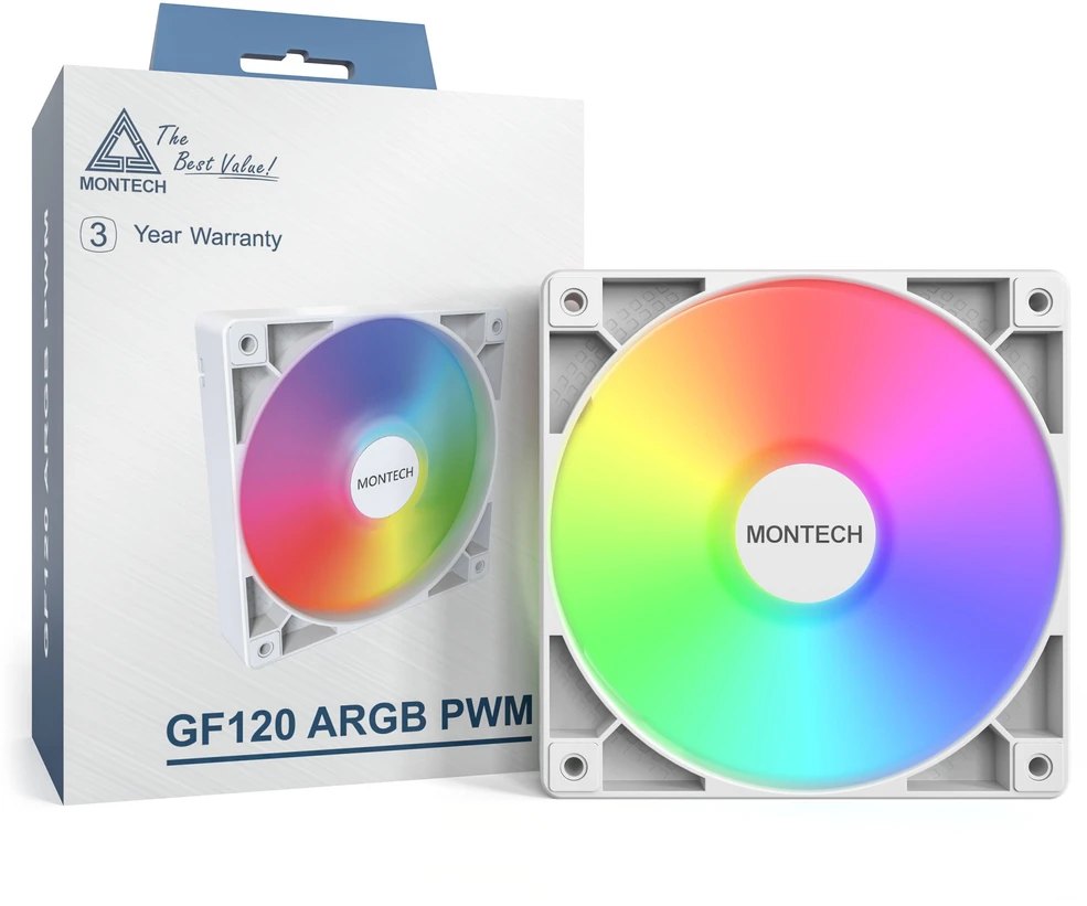 Montech GF120 PWM ARGB korpuso ventiliatorius – 120mm, baltos spalvos