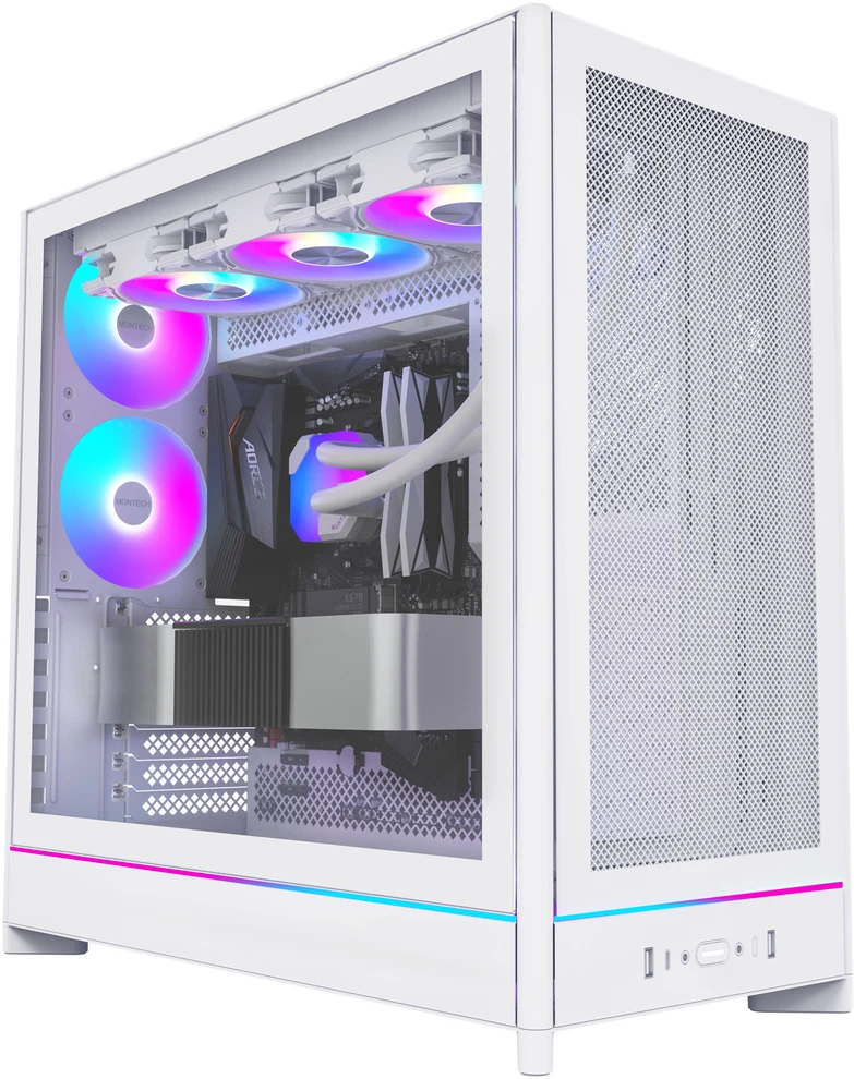 Montech HS01 PC-kompiuterio korpusas, Midi-Tower, ATX, aRGB, Tempered Glass – baltos spalvos