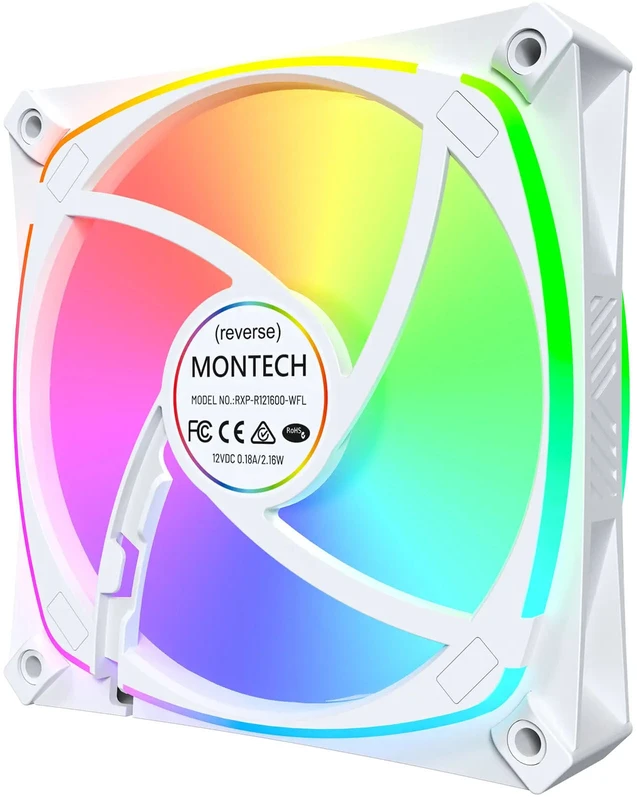 „Montech RX120 PRO PWM“ reversinis ventiliatorius, ARGB®, 3 vnt. pakuotė, 120 mm, baltas