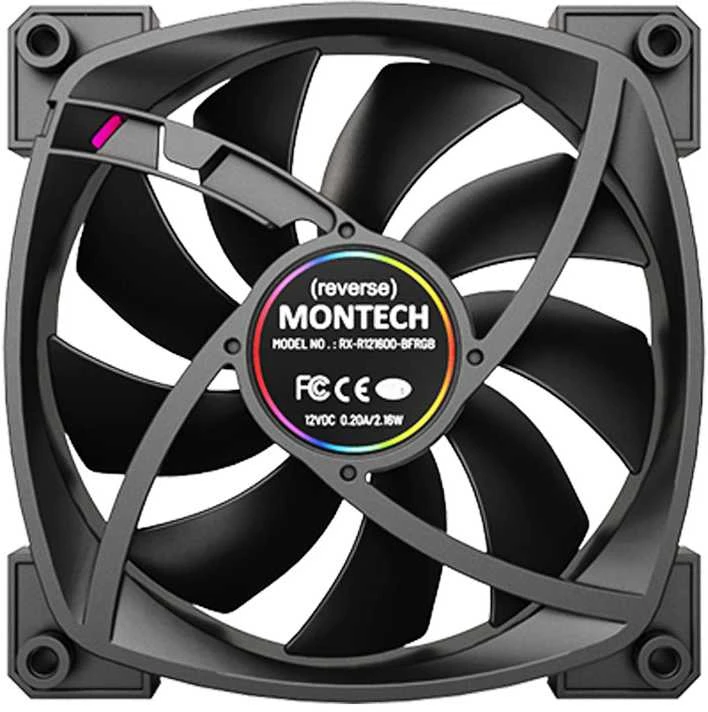 Montech RX120 PWM ARGB Reverse korpuso ventiliatorius – 120mm, juodos spalvos