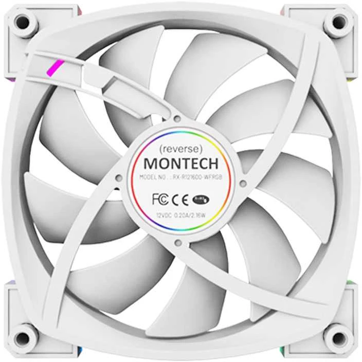 Montech RX120 PWM ARGB Reverse korpuso ventiliatorius – 120mm, baltos spalvos