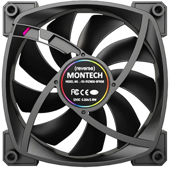 Montech RX120 PWM ARGB Reverse korpuso ventiliatorius – 120mm, juodos spalvos