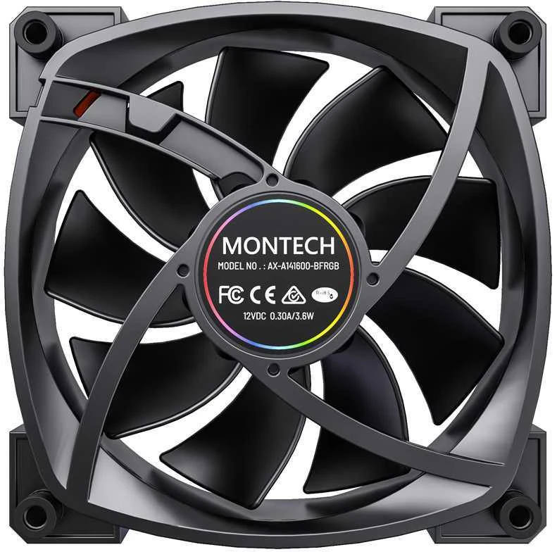 Montech RX140 ventiliatorius: galinė dalis su technine etikete