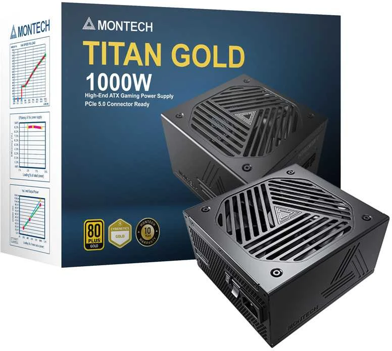„Montech Titan Gold 1000W“ – „80 PLUS“ ir „Cybenetics Gold“, modulinis, PCIe 5.0 – 1000 vatų