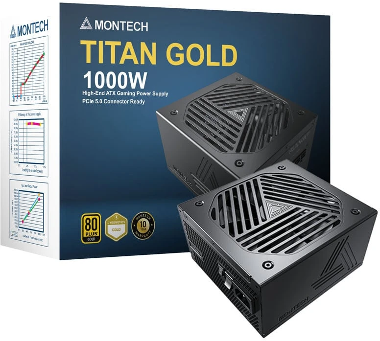 „Montech Titan Gold 1000W“ – „80 PLUS“ ir „Cybenetics Gold“, modulinis, PCIe 5.0 – 1000 vatų