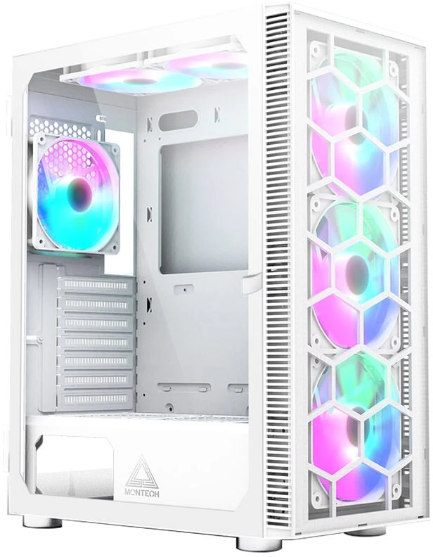 „Montech X3 Glass Midi-Tower“, RGB, grūdintas stiklas – baltos spalvos