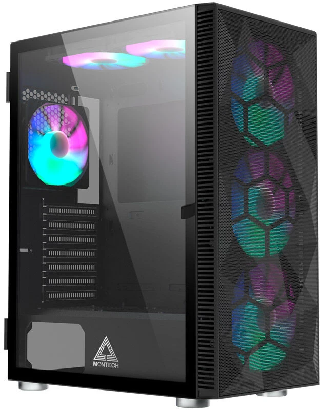 „Montech X3 Mesh“ vidutinio dydžio bokštas, RGB, grūdintas stiklas – Juodas