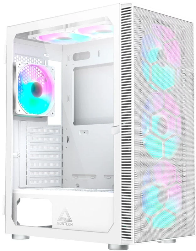 „Montech X3 Mesh Midi-Tower“, RGB, grūdintas stiklas – baltos spalvos