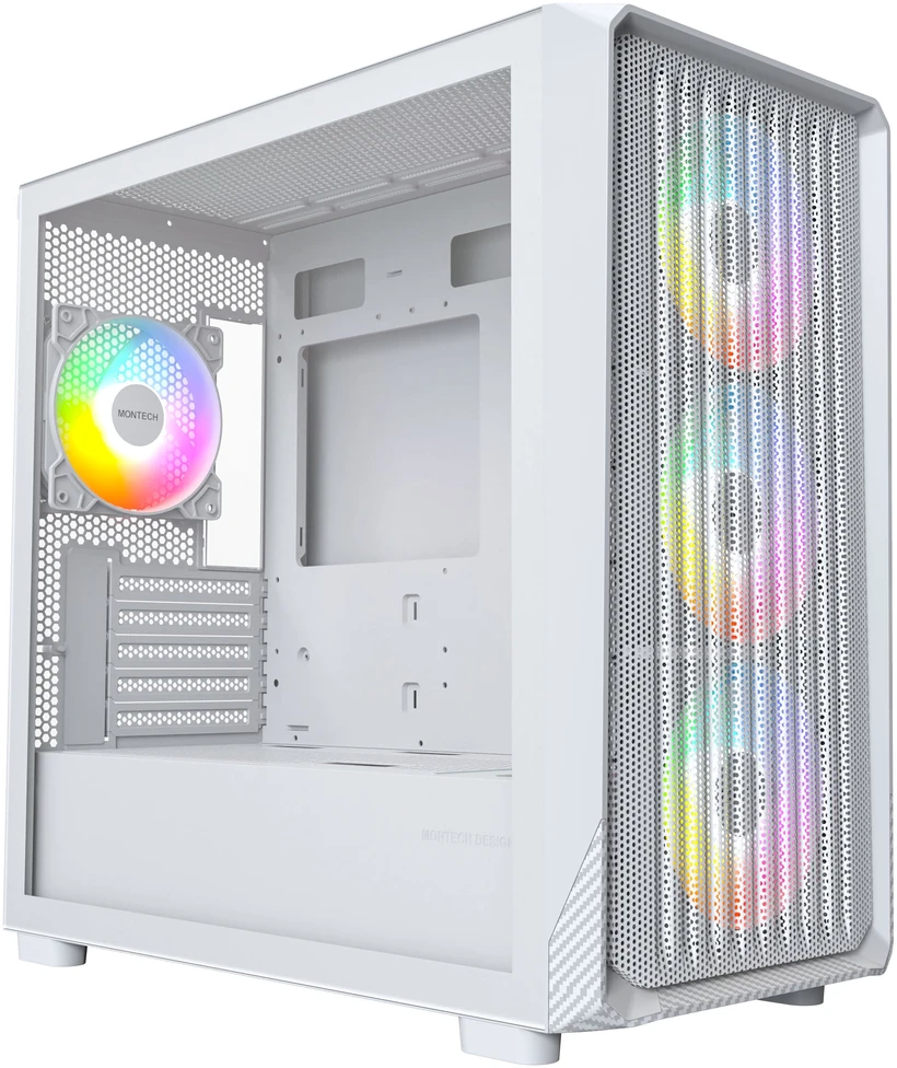 „Montech X5M“ kompiuterio korpusas, vidutinio dydžio bokštas, „Micro-ATX“, ARGB, grūdintas stiklas – Baltas