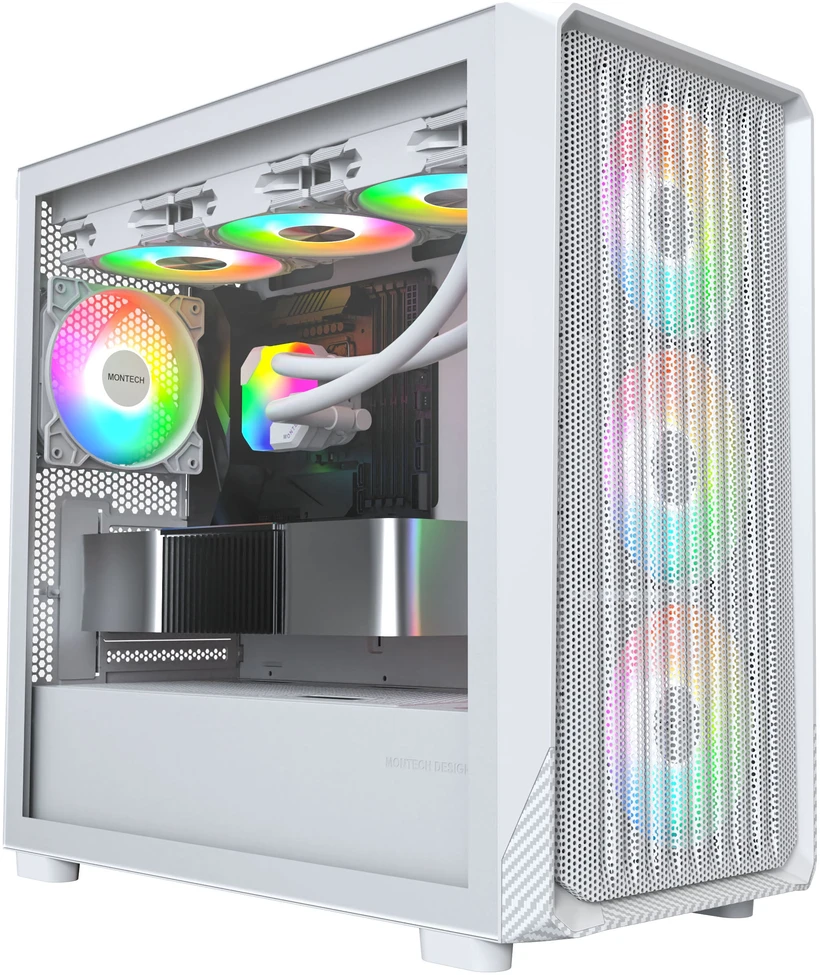 „Montech X5M“ kompiuterio korpusas, vidutinio dydžio bokštas, „Micro-ATX“, ARGB, grūdintas stiklas – Baltas