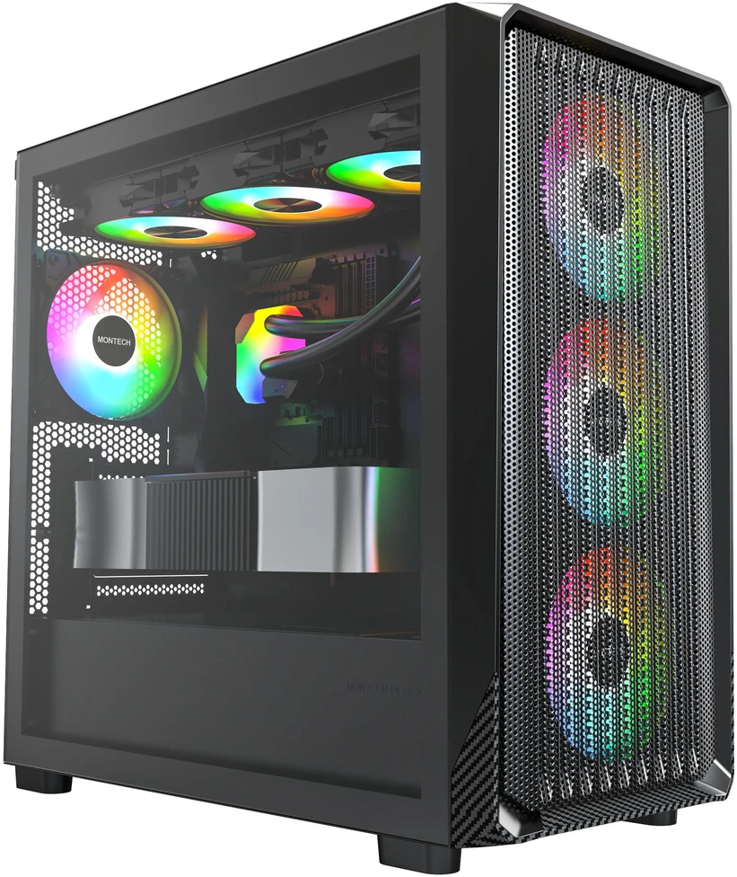 „Montech X5M“ kompiuterio korpusas, vidutinio dydžio bokštas, „Micro-ATX“, ARGB, grūdintas stiklas – Juodas