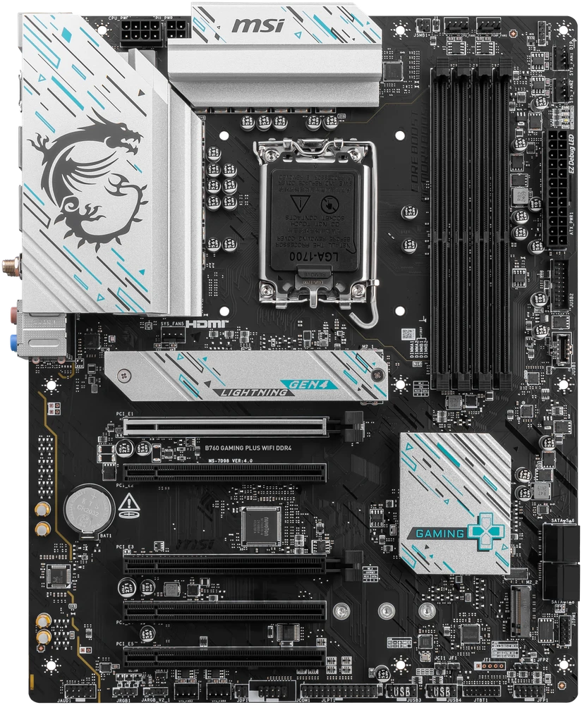 MSI B760 GAMING PLUS WIFI DDR4 | Procesorių šeima Intel | Procesoriaus lizdas LGA1700 | DDR4 | Palaikomos standžiojo disko sąsajos SATA, M.2 | SATA jungčių skaičius 4