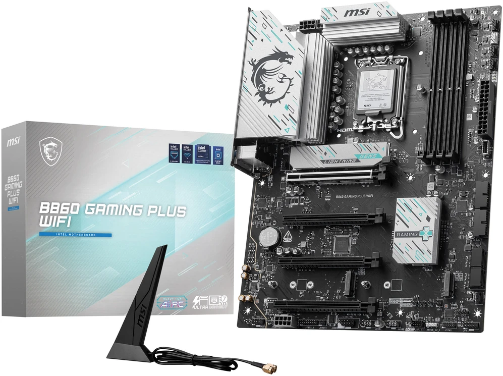 Pagrindinė plokštė MSI B860 GAMING PLUS WIFI | Procesorių šeima Intel | Procesoriaus lizdas LGA1851 | DDR5 | Palaikomos standžiojo disko sąsajos SATA, M.2 | SATA jungčių skaičius 4