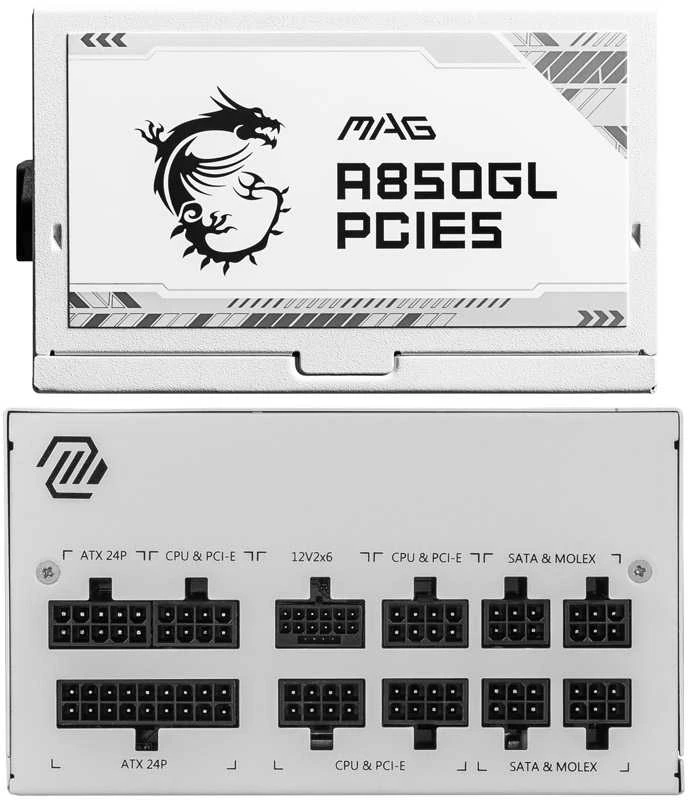 MSI Maitinimo šaltinis MAG A850GL PCIE5 WHITE / 80 PLUS Gold / 850W / Active PFC