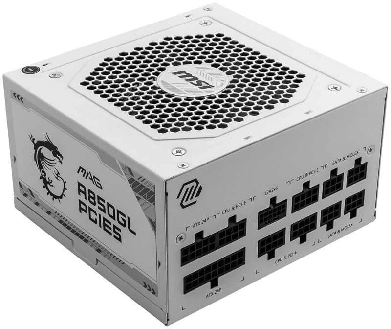 MSI Maitinimo šaltinis MAG A850GL PCIE5 WHITE / 80 PLUS Gold / 850W / Active PFC