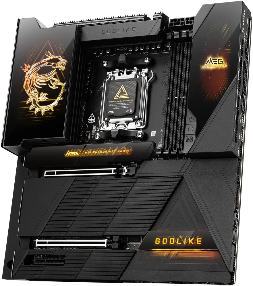 Pagrindinė plokštė MSI MEG X870E GODLIKE | Procesorių šeima AMD | Procesoriaus lizdas AM5 | Palaikomos standžiojo disko sąsajos SATA, M.2 | SATA jungčių skaičius 4