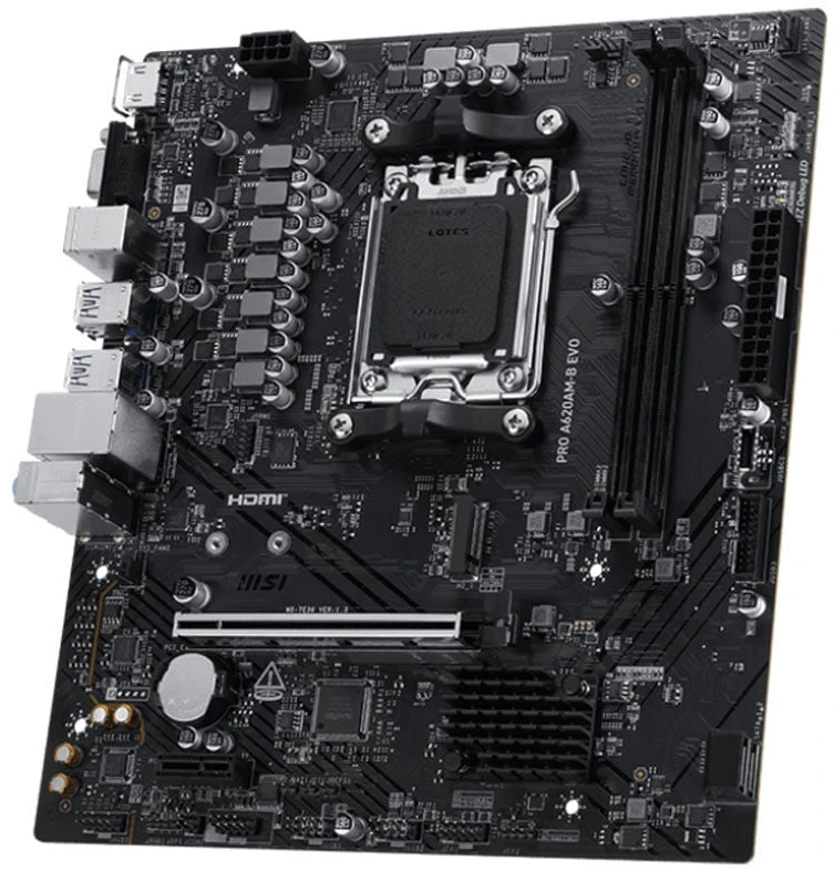 Pagrindinė plokštė MSI PRO A620AM-B EVO | Procesorių šeima AMD | Procesoriaus lizdas AM5 | DDR5 | Palaikomos standžiojo disko sąsajos SATA, M.2 | SATA jungčių skaičius 2