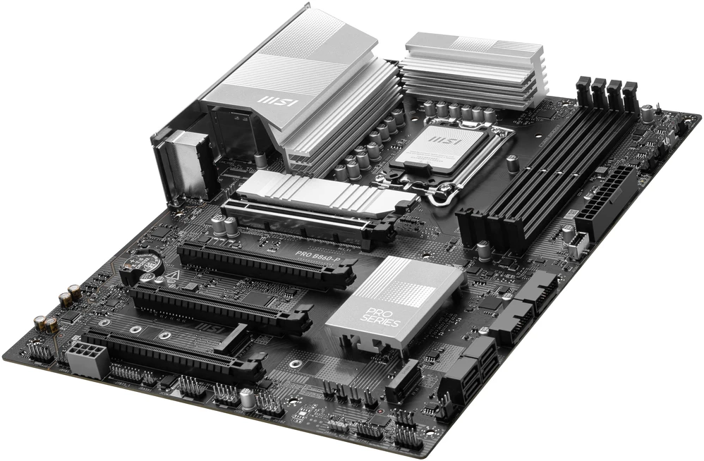 Pagrindinė plokštė MSI PRO B860-P | Procesorių šeima Intel | Procesoriaus lizdas LGA1851 | DDR5 | Palaikomos standžiojo disko sąsajos SATA, M.2 | SATA jungčių skaičius 4