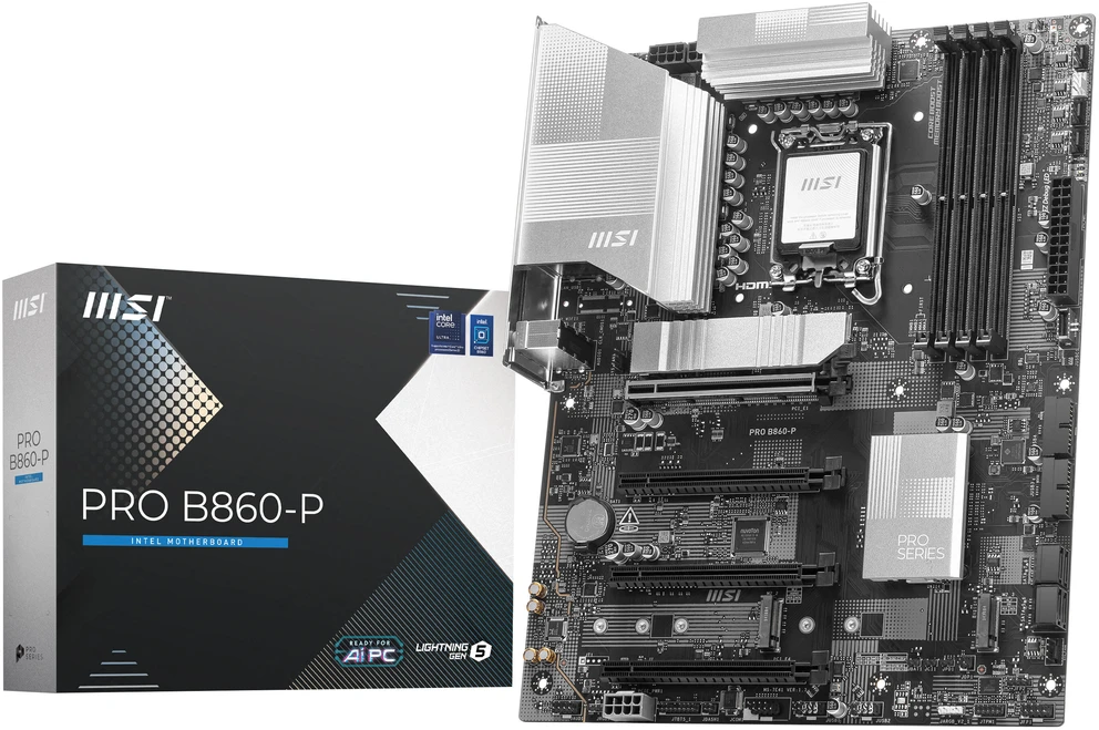 Pagrindinė plokštė MSI PRO B860-P | Procesorių šeima Intel | Procesoriaus lizdas LGA1851 | DDR5 | Palaikomos standžiojo disko sąsajos SATA, M.2 | SATA jungčių skaičius 4