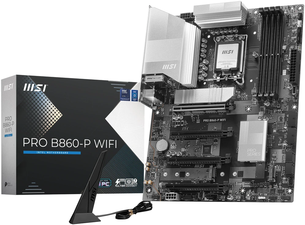 Pagrindinė plokštė MSI PRO B860-P WIFI | Procesorių šeima Intel | Procesoriaus lizdas LGA1851 | DDR5 | Palaikomos standžiojo disko sąsajos SATA, M.2 | SATA jungčių skaičius 4