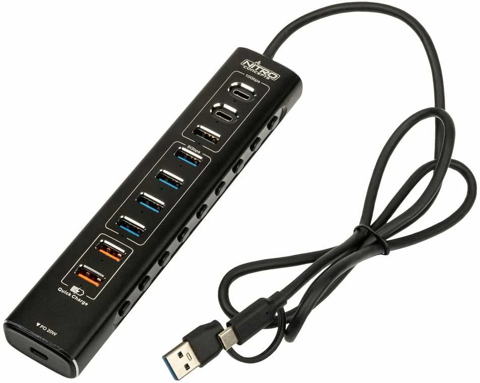 „Nitro Concepts UH1“ 10 prievadų hibridinis USB šakotuvas
