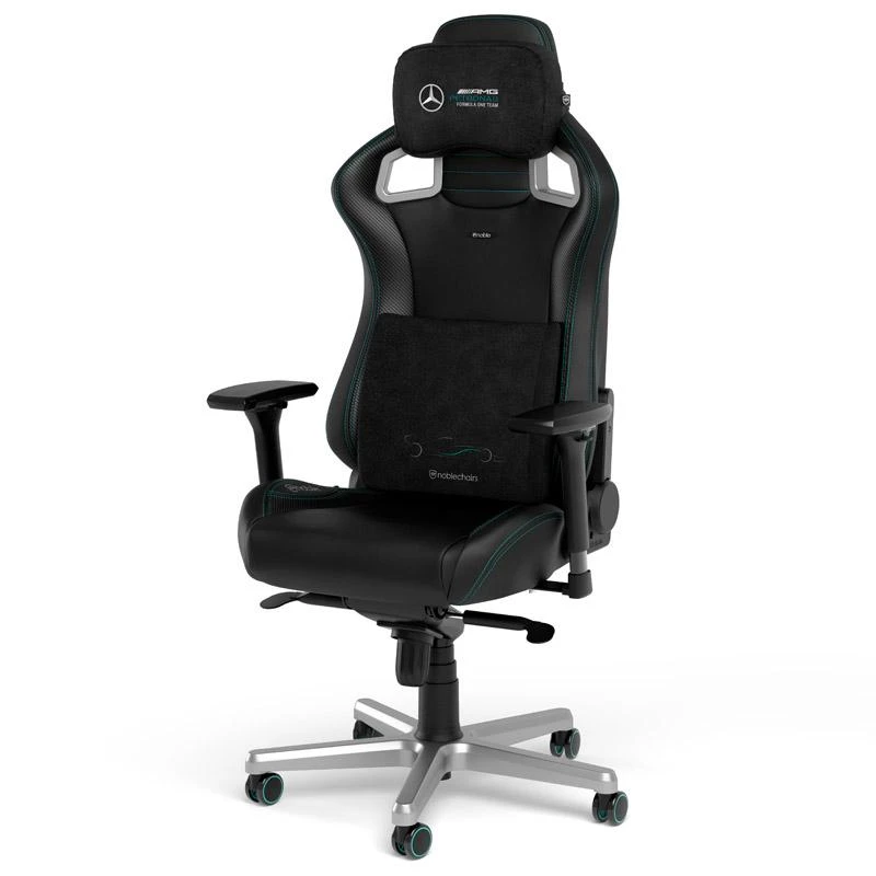 Žaidimų kėdės pagalvėlių rinkinys Noblechairs Mercedes-AMG Petronas F1 TeamMemory Foam Cushion Set, tinka EPIC/ICON/HERO, Juoda