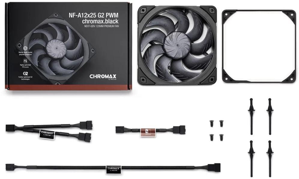 NOCTUA NF-A12x25 G2 PWM Fan – 120mm, chromax/juodas