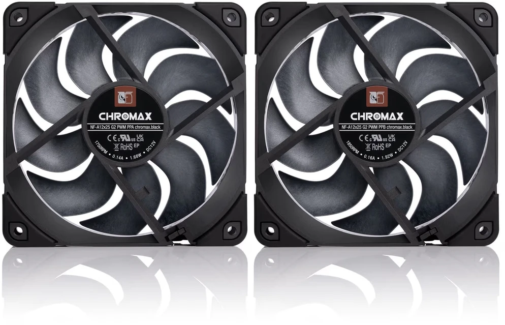 Noctua NF-A12x25 G2 PWM Sx2-PP chromax.juodas Kompiuterio korpusui Ventiliatorius 12 cm Juoda 2 vnt