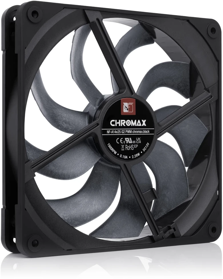 Noctua NF-A14X25 G2 chromax.juodas Fan, PWM, LCP – juodas, 140mm