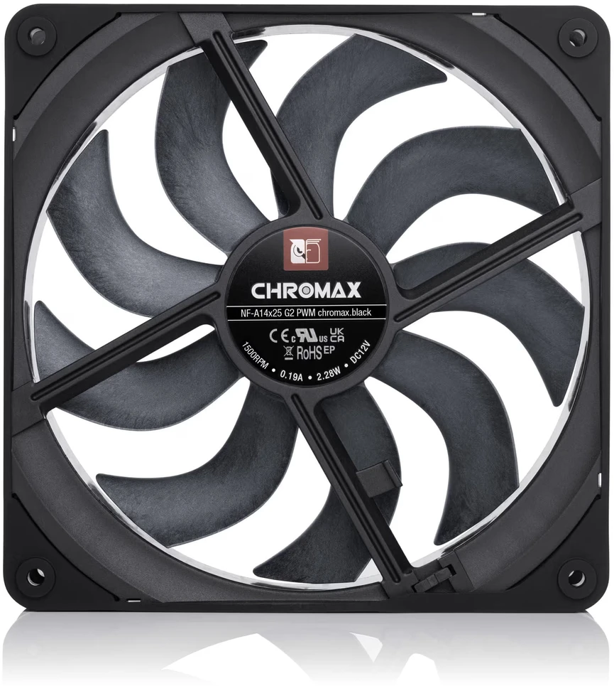 Noctua NF-A14X25 G2 chromax.juodas Fan, PWM, LCP – juodas, 140mm
